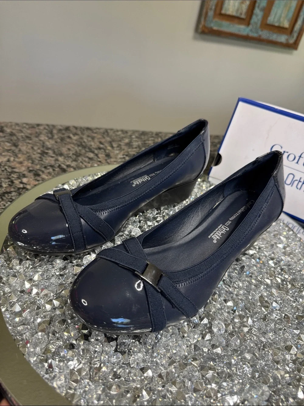 croft & barrow ortholite Navy Patent Wedge with cross cross AccentNEW 9